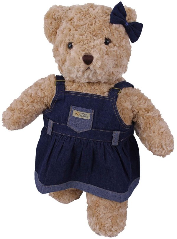 Teddybär kuschelig und anschmiegsam von TEDDY HOUSE® "Toby Bär" in beige mit Jeansrock 45 cm 18"