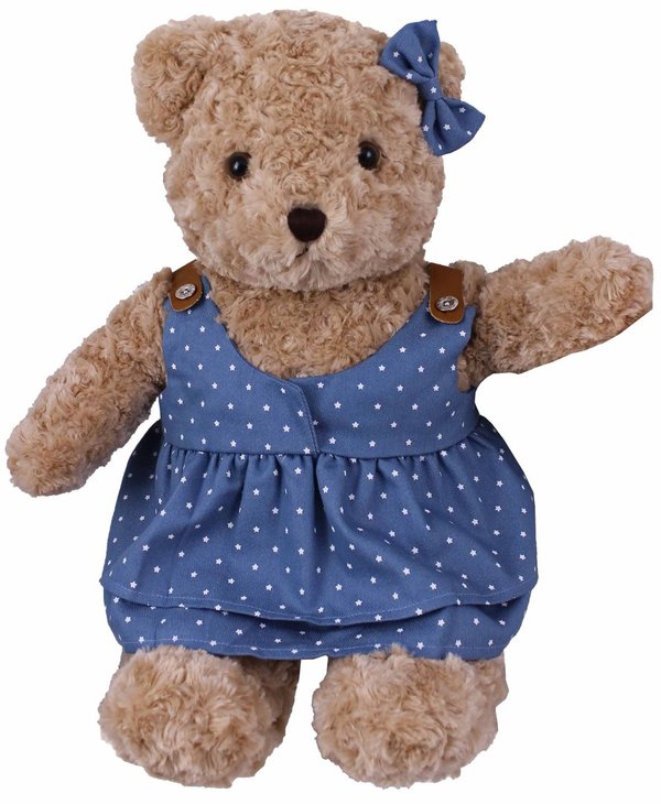Teddybär kuschelig und anschmiegsam von TEDDY HOUSE® "Toby Bär" in beige mit Jeansrock 35 cm 14"