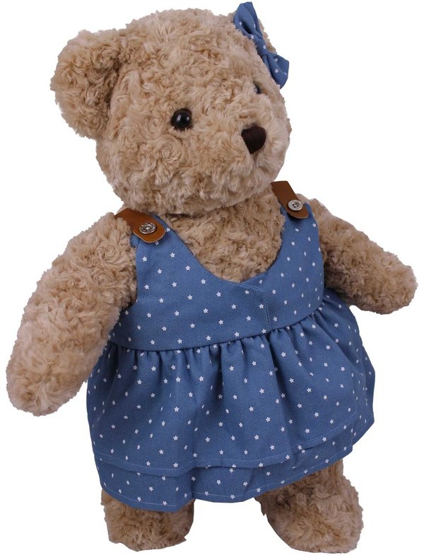 Teddybär kuschelig und anschmiegsam von TEDDY HOUSE® "Toby Bär" in beige mit Jeansrock 57 cm 22"