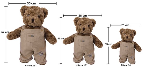 Teddybär kuschelig und anschmiegsam von TEDDY HOUSE® "Toby Bär" in braun mit Cordhose 45 cm 18"