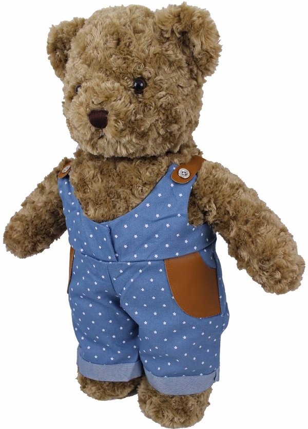 Teddybär kuschelig und anschmiegsam von TEDDY HOUSE® "Toby Bär" in braun mit Jeanshose 45 cm 18"
