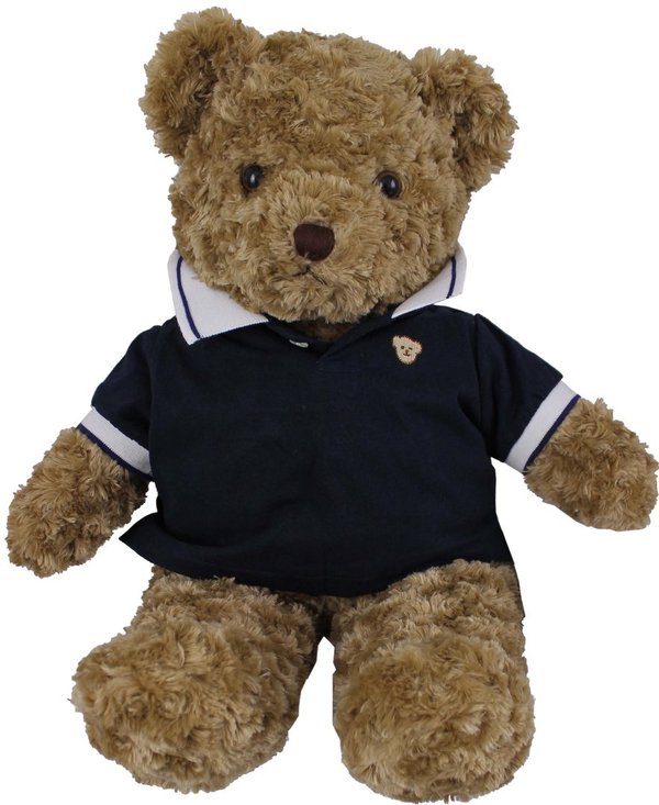 Teddybär kuschelig und anschmiegsam von TEDDY HOUSE® "Toby Bär" in braun mit Polo marine 57 cm 22"