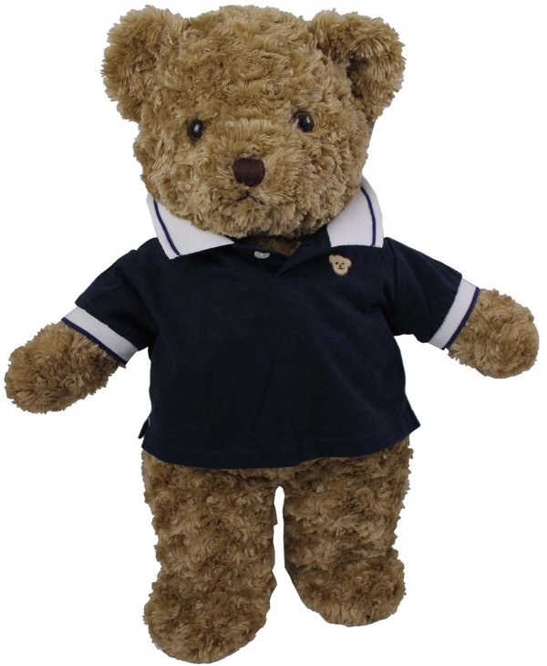 Teddybär kuschelig und anschmiegsam von TEDDY HOUSE® "Toby Bär" in braun mit Polo marine 45 cm 18"