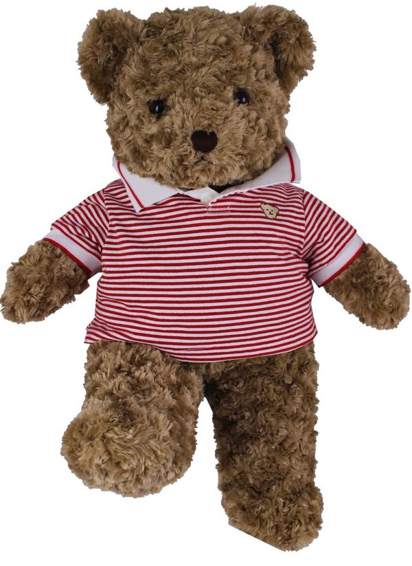 Teddybär kuschelig und anschmiegsam von TEDDY HOUSE® "Toby Bär" in braun mit Polo rot weiß 35 cm 14"
