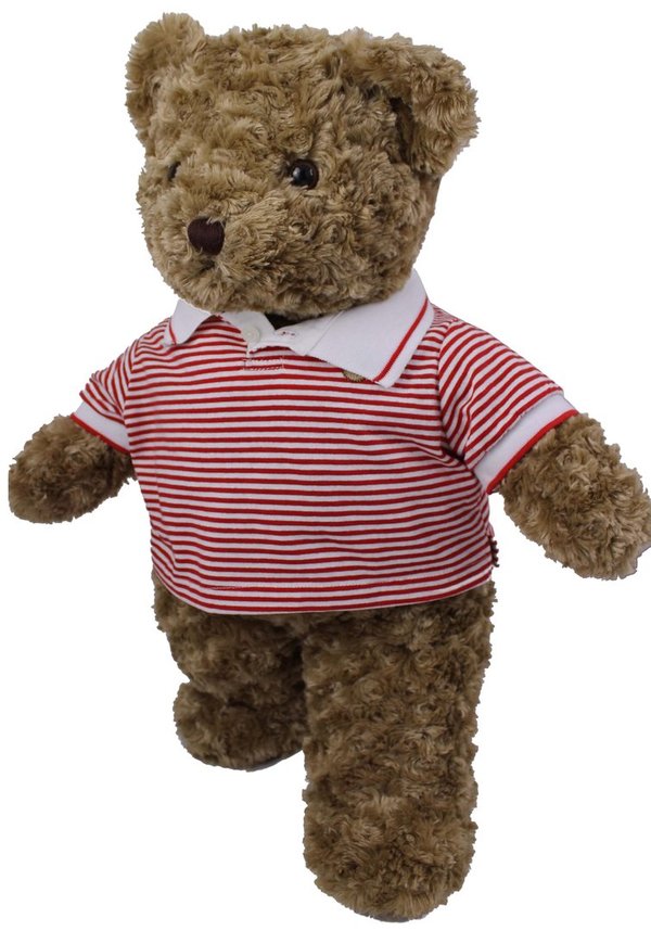 Teddybär kuschelig und anschmiegsam von TEDDY HOUSE® "Toby Bär" in braun mit Polo rot weiß 35 cm 14"