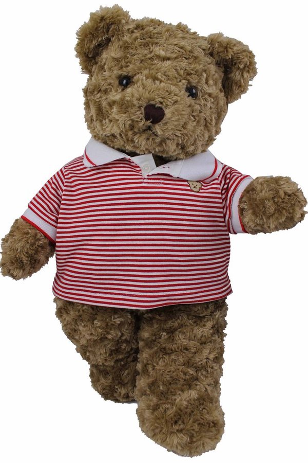 Teddybär kuschelig und anschmiegsam von TEDDY HOUSE® "Toby Bär" in braun mit Polo rot weiß 45 cm 18"