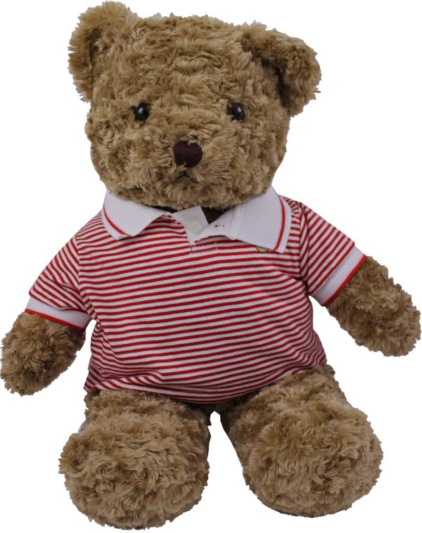 Teddybär kuschelig und anschmiegsam von TEDDY HOUSE® "Toby Bär" in braun mit Polo rot weiß 57 cm 22