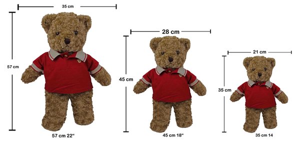 Teddybär kuschelig und anschmiegsam von TEDDY HOUSE® "Toby Bär" in braun mit Polo rot 35 cm 14"