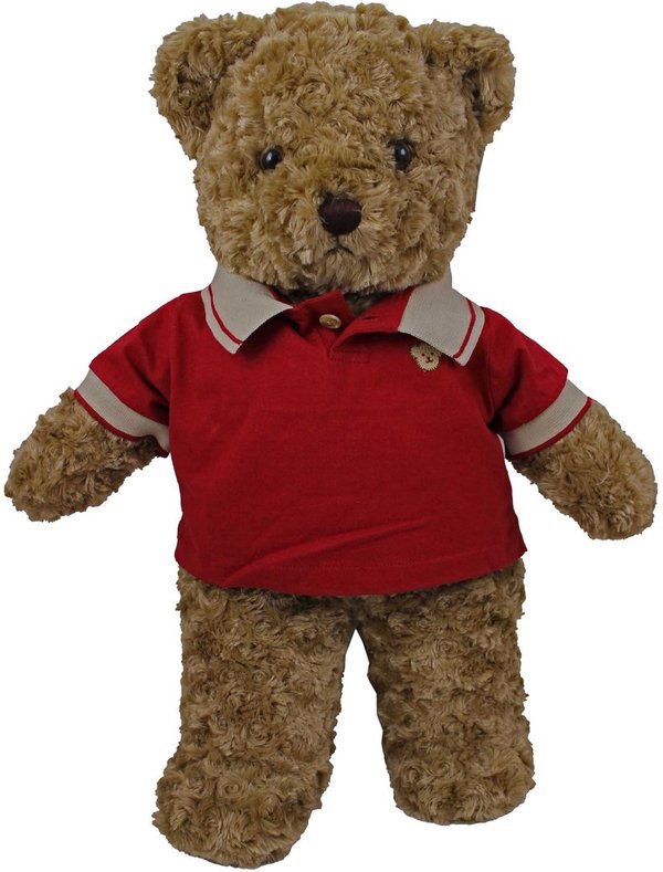 Teddybär kuschelig und anschmiegsam von TEDDY HOUSE® "Toby Bär" in braun mit Polo rot 45 cm 18"