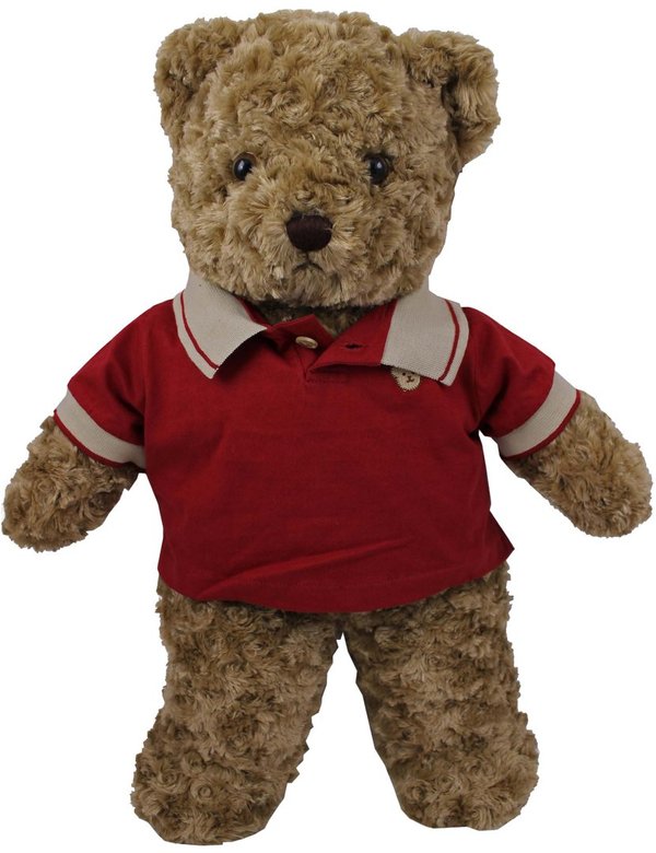 Teddybär kuschelig und anschmiegsam von TEDDY HOUSE® "Toby Bär" in braun mit Polo rot 57 cm 22"