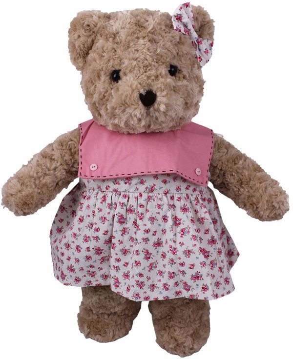 Outfit Bekleidung Teddybär Dress in rosa mit Blumen  von TEDDY HOUSE passend für 45 cm 18" K-314