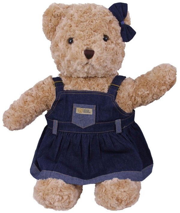 Outfit Bekleidung Teddybär Jeans Rock in blau mit Träger von TEDDY HOUSE 35 cm K-322