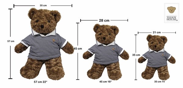 Teddybär kuschelig  von TEDDY HOUSE "Toby Bär" in braun mit Polo marine weiß 35 cm  K-347