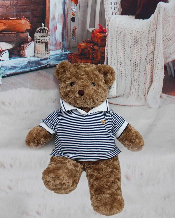 Teddybär kuschelig  von TEDDY HOUSE "Toby Bär" in braun mit Polo marine weiß 45 cm  K-347