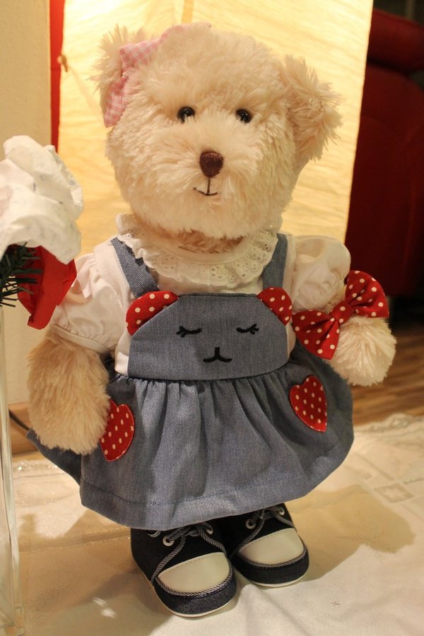 Teddybär Schlenker Bär kuschlig von Teddy House "Zeira Bär" 35 cm in beige mit Dress & Schluhe