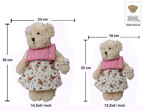 Teddybär Schlenker Bär kuschlig von Teddy House "Zeira Bär" 30 cm in beige mit Kleid K-371