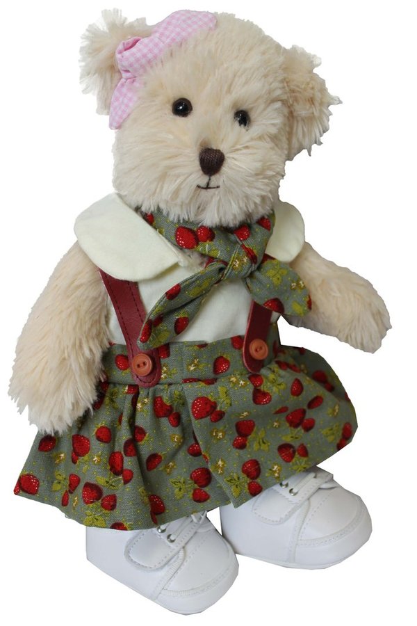 Teddybär Schlenker Bär kuschlig von Teddy House 30 cm in beige mit Kleid und Shuhe